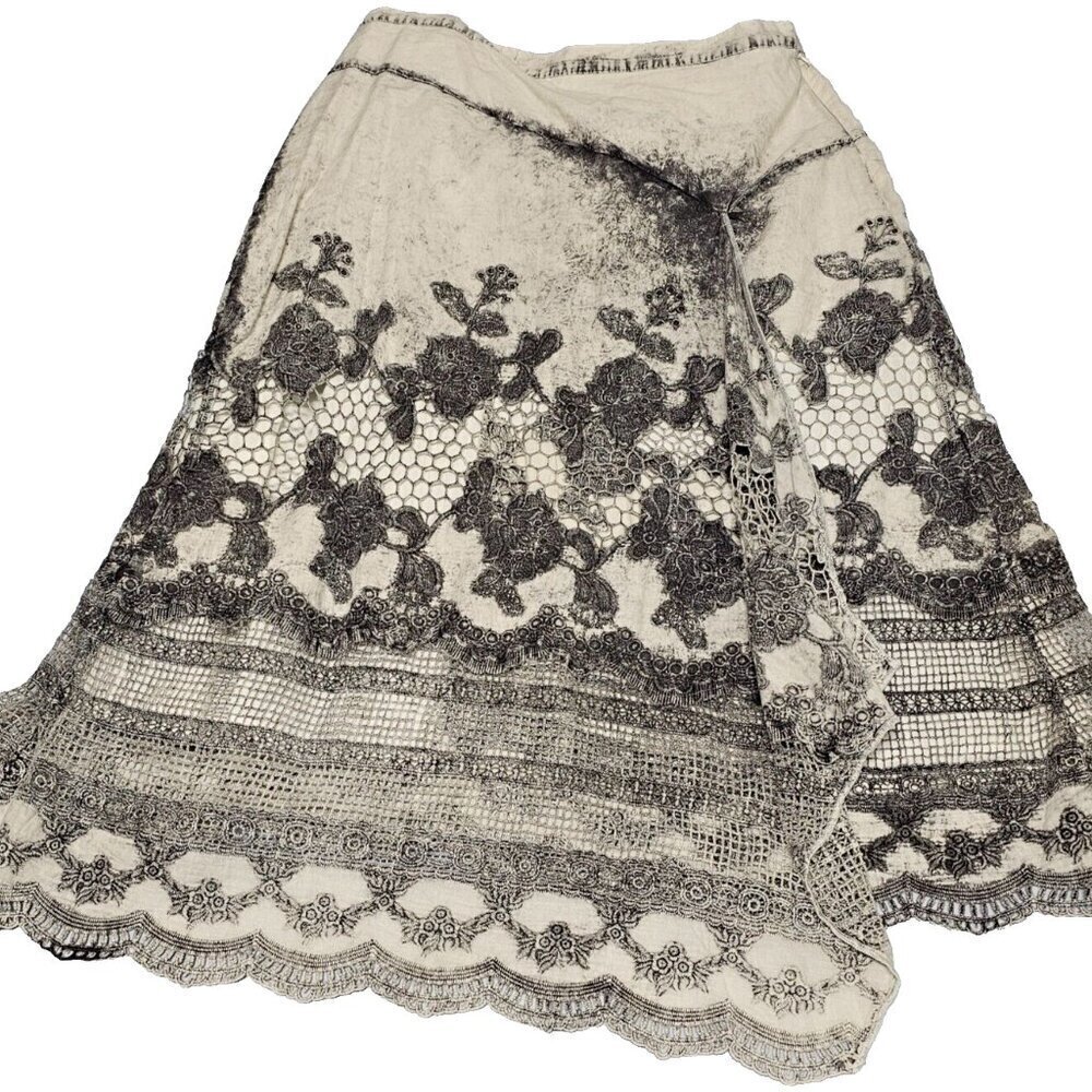 Soft Surroundings Stone Wash Laced Asymmetric Women Skirt Size M Side Zip